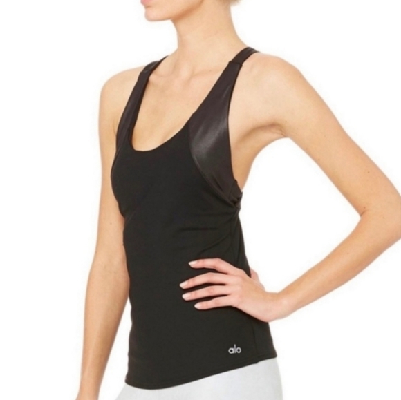 ALO Yoga Tops - Alo Yoga Tank Top with Bra and Metallic Crossback Straps
